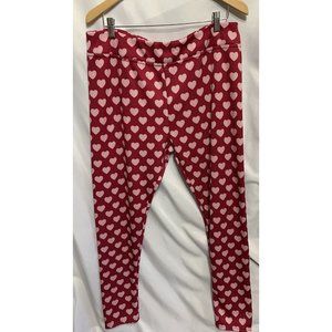 Serra Valentine Pull On  Womens Pants LX 16-18 Pink Hearts on Red Background